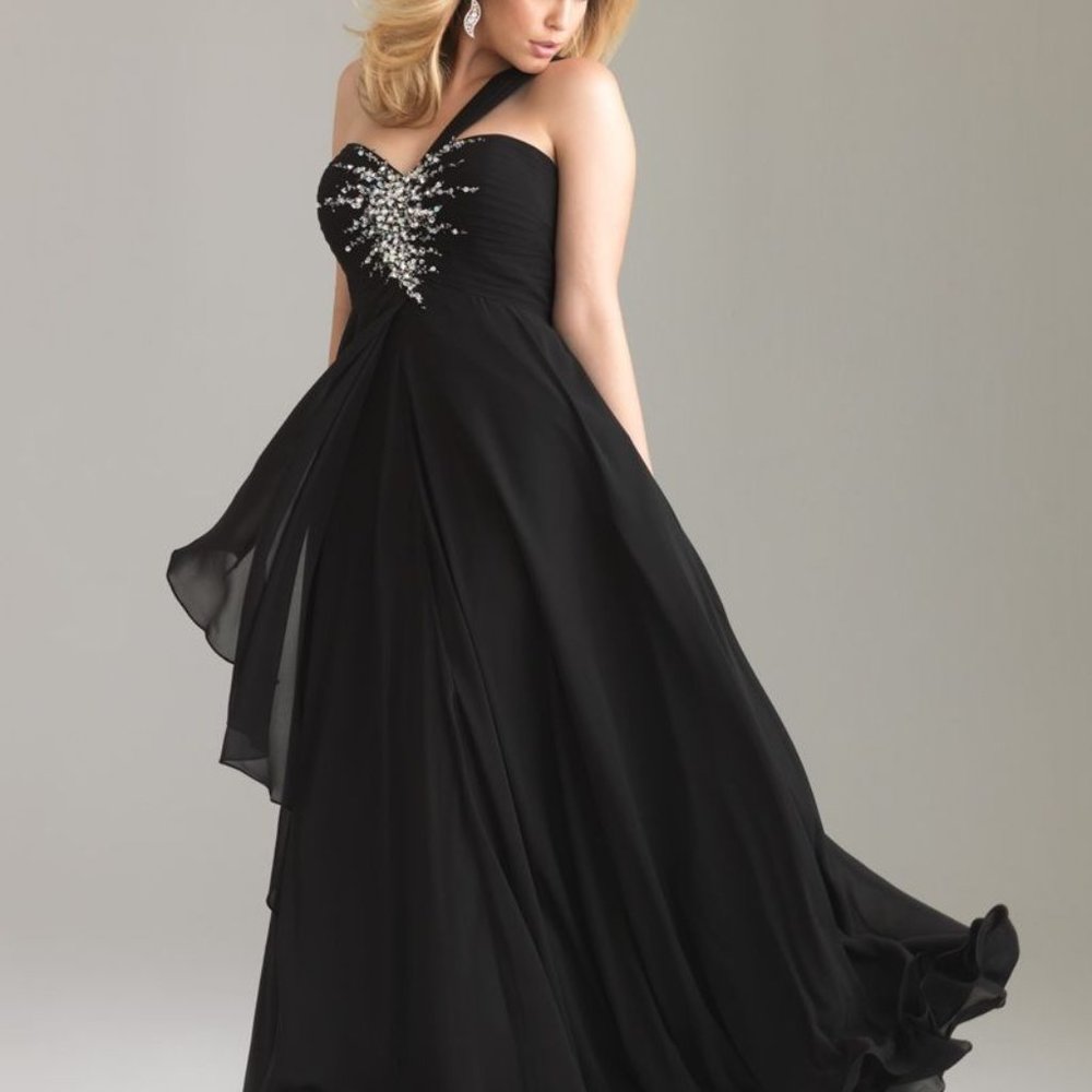 NEW Night Black Rhinestone Formal Gown Dress 16